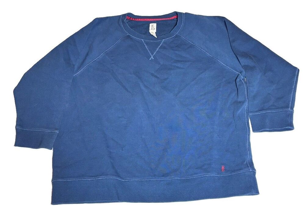 ED W Sz l Blue Crewneck Sweatshirt 1/4 sleeve Embroidered nautical boxy raglan